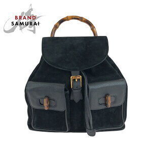 GUCCI Bamboo Backpack black suede leather
